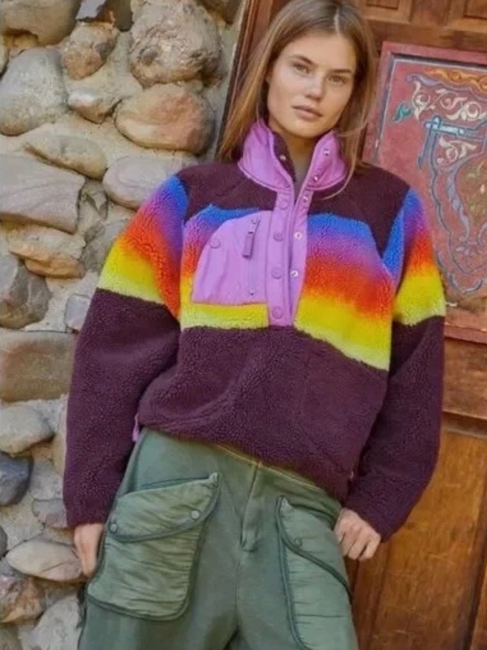 Free People Hit the Slopes Fleece Pullover M